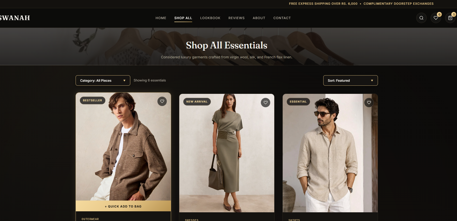 SWANAH — Owned Luxury Fashion Storefront Concept Interface Screenshot 2